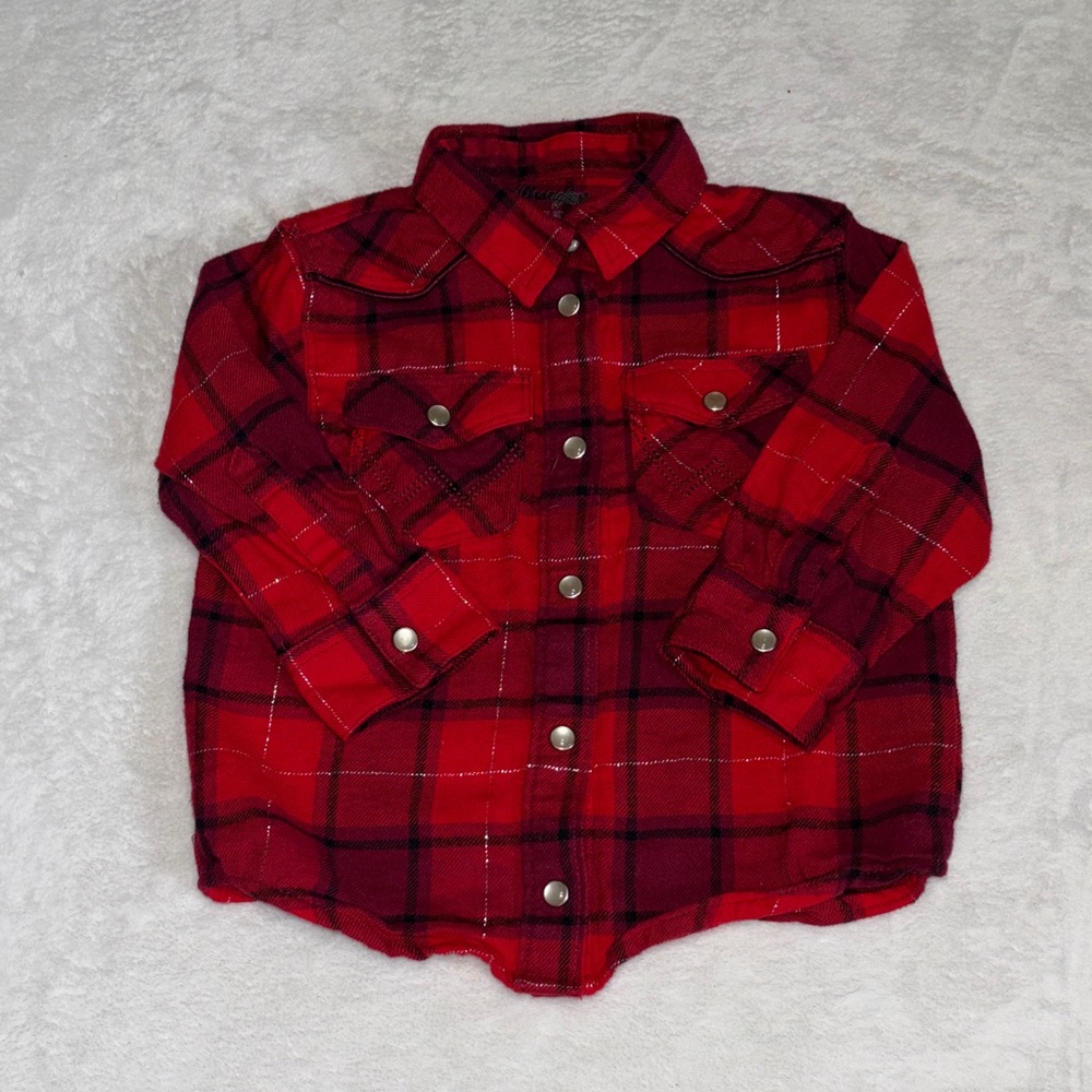 Wrangler Kids Red Plaid Button-Up Shirt Jacket - Classic Flannel Style